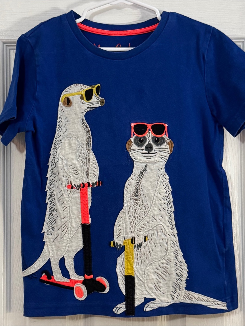 Mini Boden Boy Royal Blue Tee Sunglass Meerkats Scooter Appliqués Short Sleeve